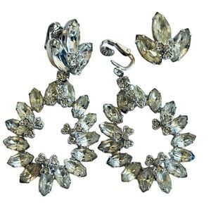 VTG Eisenberg silver crystal rhinestone Earrings jeweled Dangle as is repair